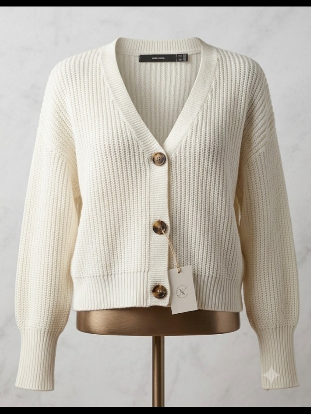 Vero Moda Cream Rib V-Neck Cropped Button Cardigan (Sz S) Capsule Easy